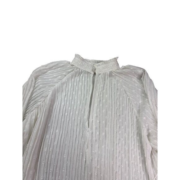 Bishop + Young Modern Romance Pleated Blouse Top M Ivory Sheer Keyhole Lace New - Picture 2 of 11